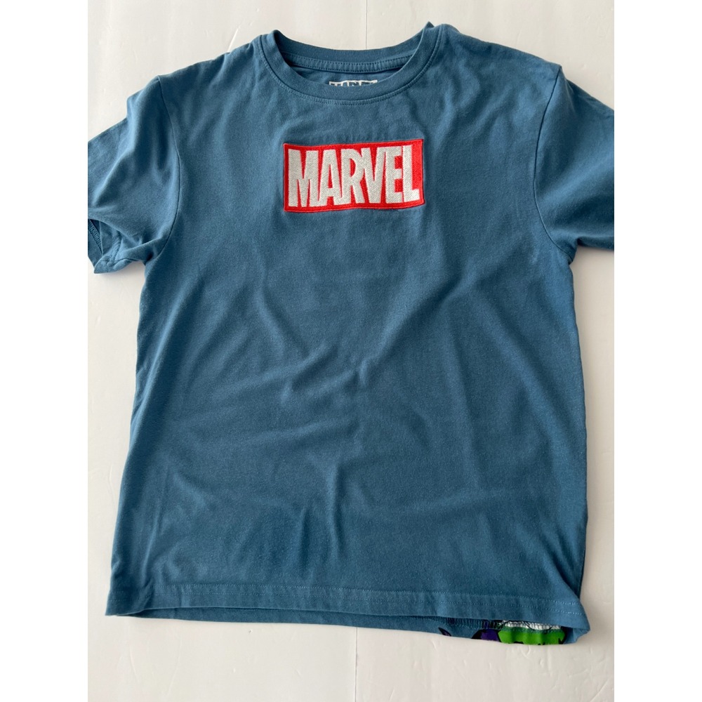 Marvel Avengers Kids Small Blue T-Shirt Embroidered Logo Graphic Back Tee